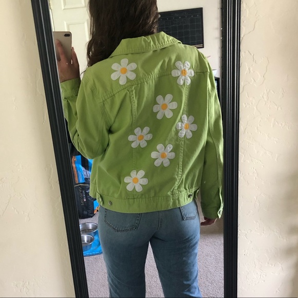 CUSTOM MADE LIGHTHOUSE FLORAL GREEN JEAN JACKET - Picture 2 of 6